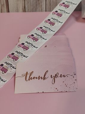 49 Pink Thank You Cards with Happy Mail Stickers